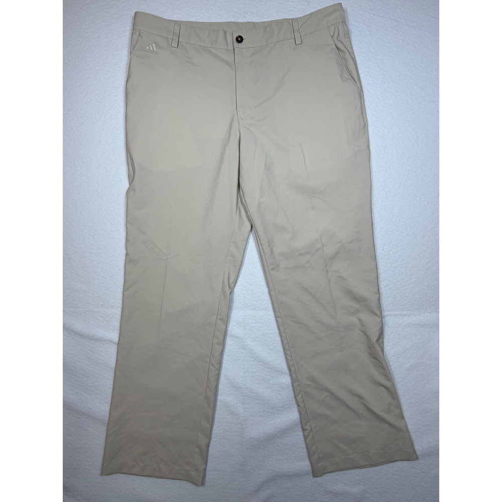 Adidas Climalite Golf Pants Mens 38x32 Beige Tan Performance Trousers Flat Front